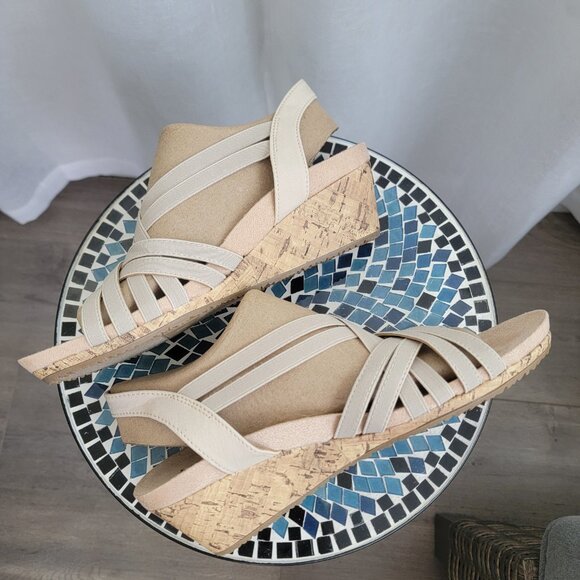 LifeStride Womens Mallory Wedges 8 Med Open Toe Cork Slingback Sandals Beige - Picture 3 of 6